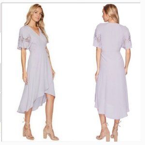 ASTR The Label Crochet Sleeve, High-Low Midi Wrap Dress- Purple - Size M